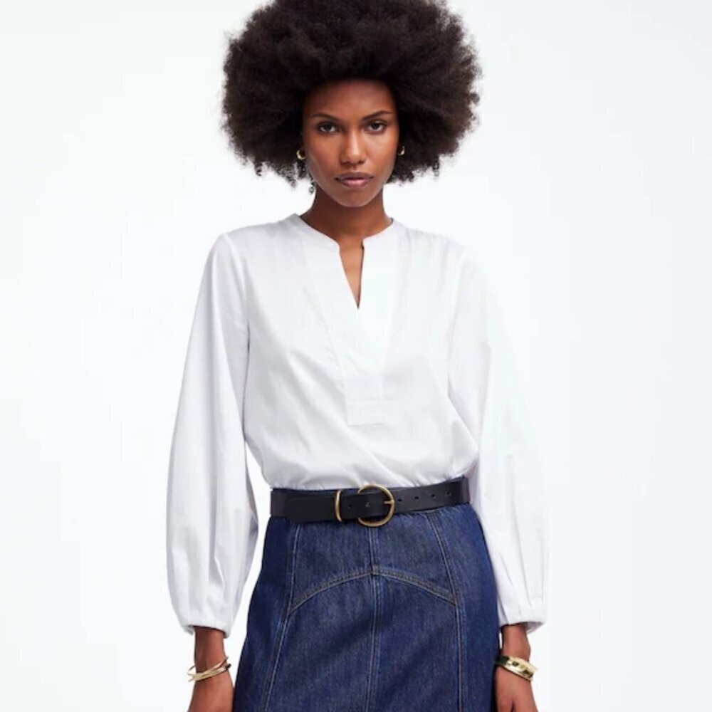 NWT Madewell White V-Neck Long-Sleeve Top - Size: XXS